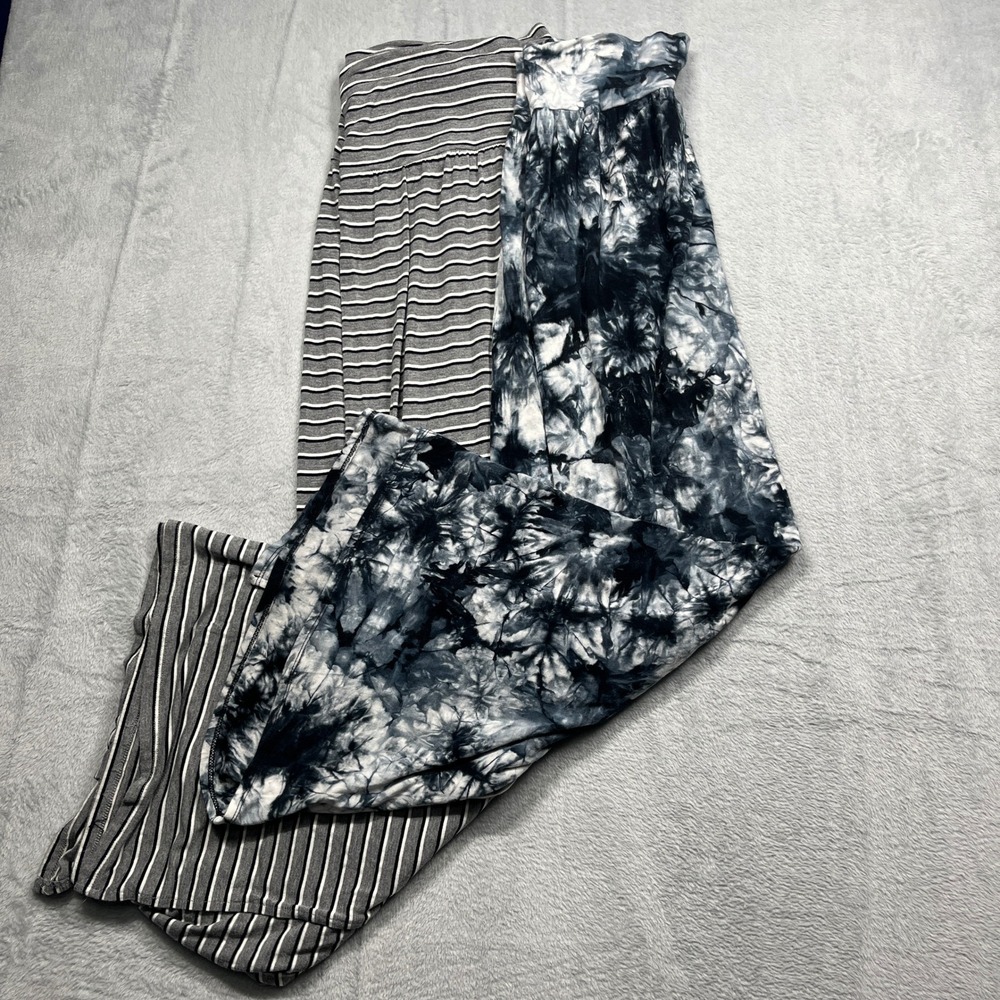 GNW & AB Studio Maxi Skirt Bundle Women Grey Striped Navy Tie Dye Yoga Waist XL